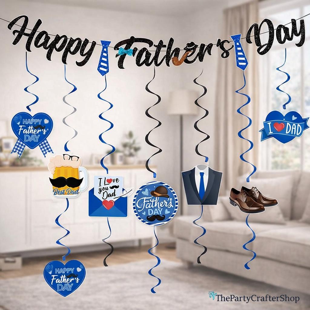 Happy Father's Day Banner & Hanging Swirls Decorations Love Dad Party Supplies for Celebration