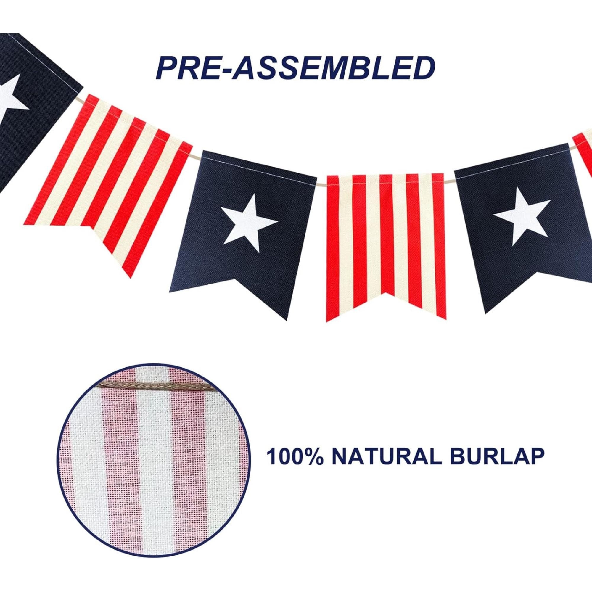 Patriotic Burlap Banner | USA Flag Bunting Garland | 4th of July Independence Day Decor