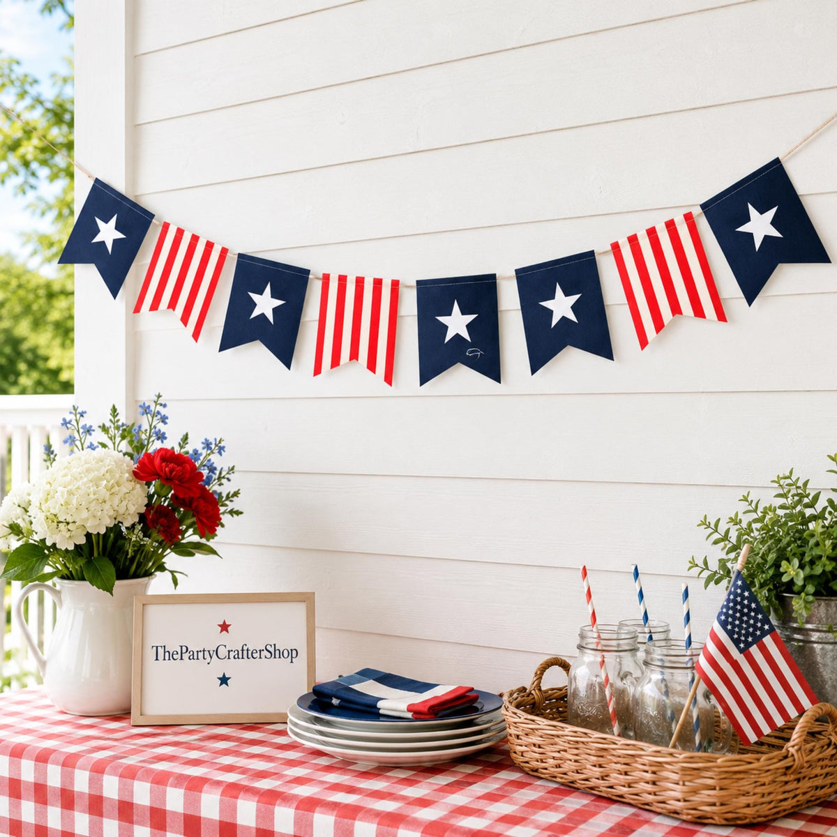 Patriotic Burlap Banner | USA Flag Bunting Garland | 4th of July Independence Day Decor