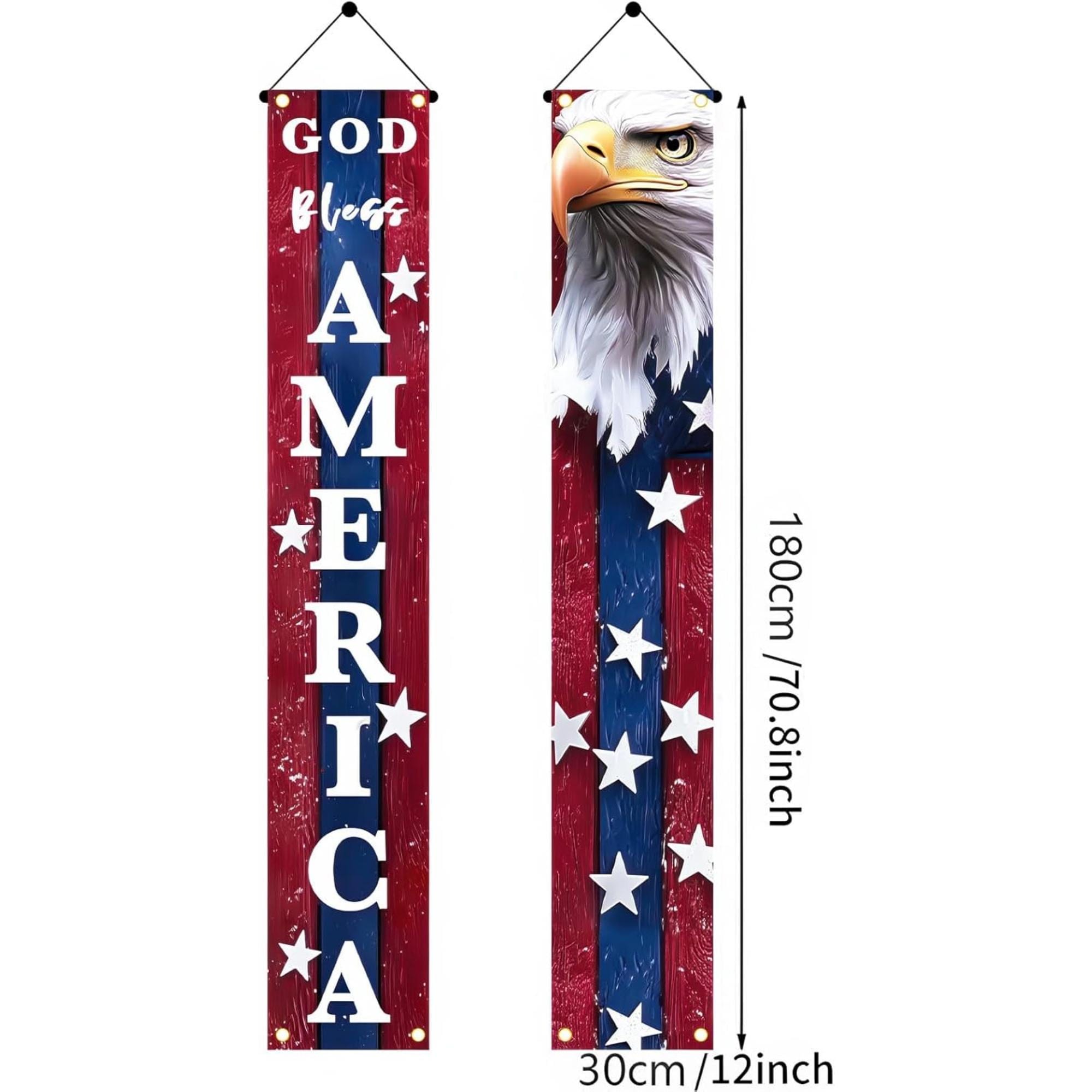 4th of July Door Banner Set | God Bless America Porch Sign | Patriotic Eagle Decor