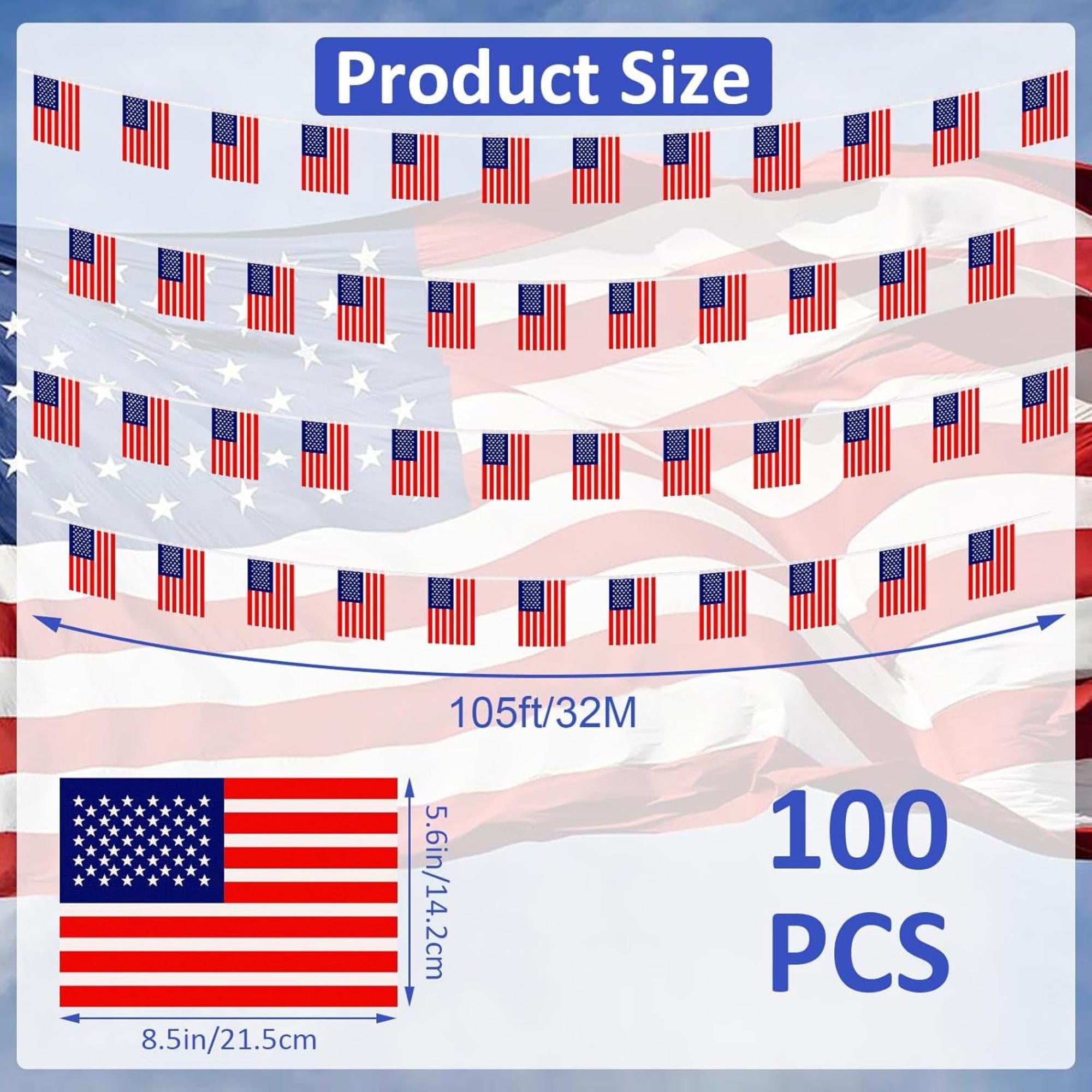 100 PCS American Flag Banner Set | USA Patriotic Decorations | Independence Day Party Bunting