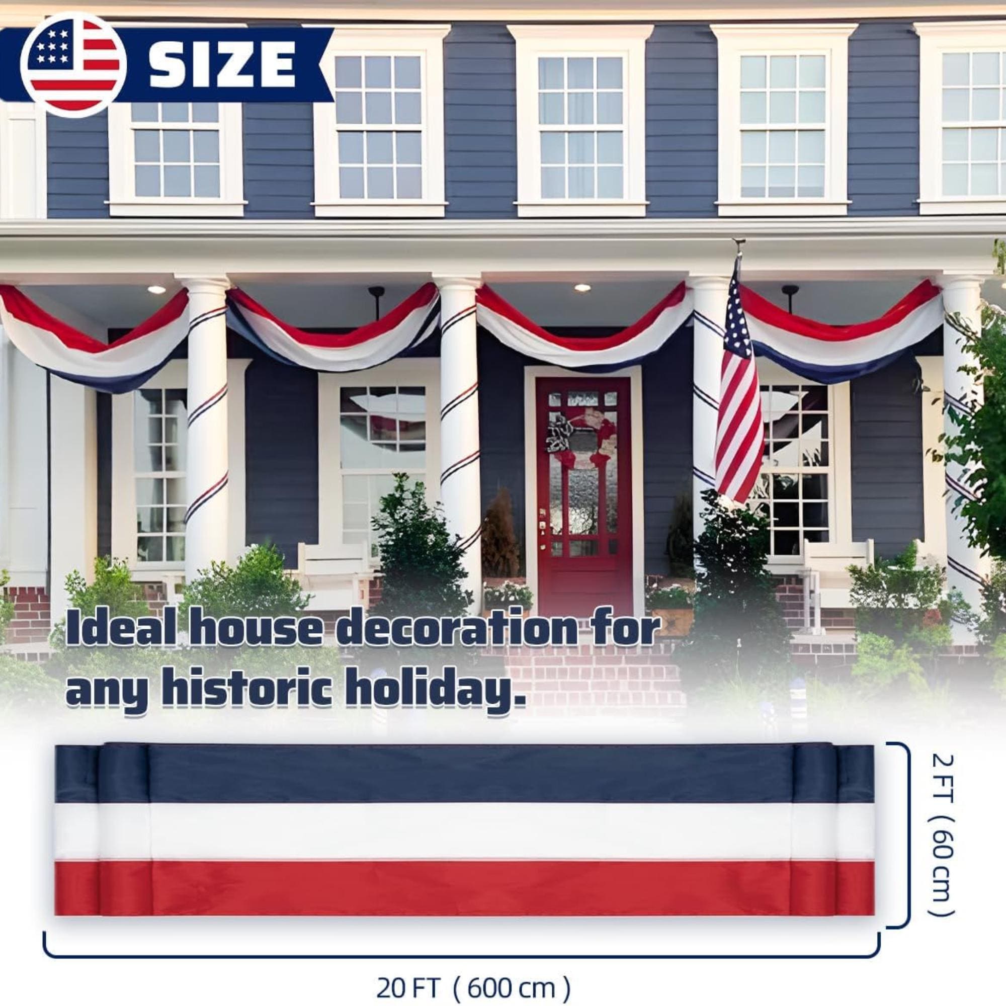 2 Pack American Flag Bunting Banner | Red White Blue Porch Decor (2 x 20 feet)