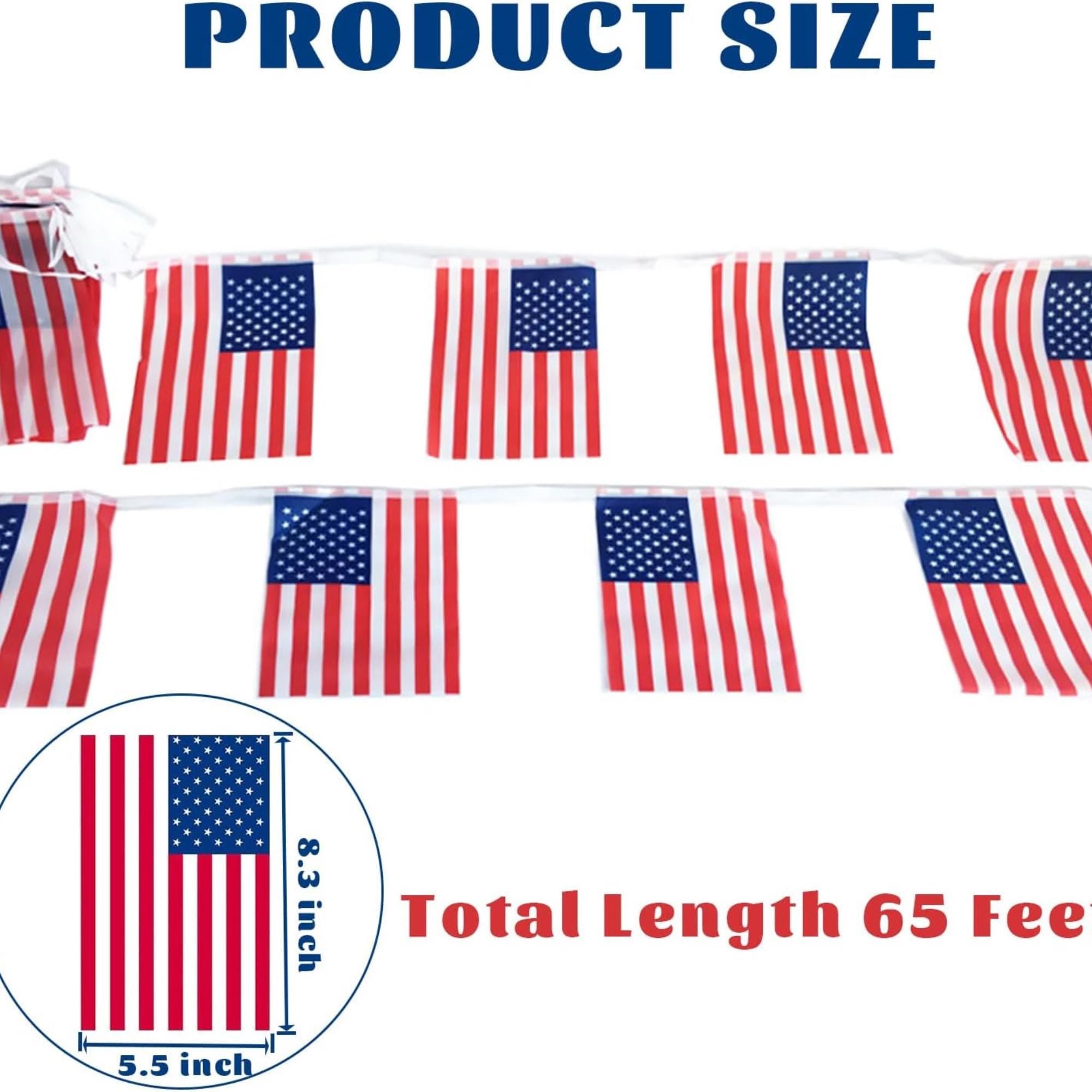 60 PCS American Flag Banner String | 65 Ft Patriotic USA Bunting