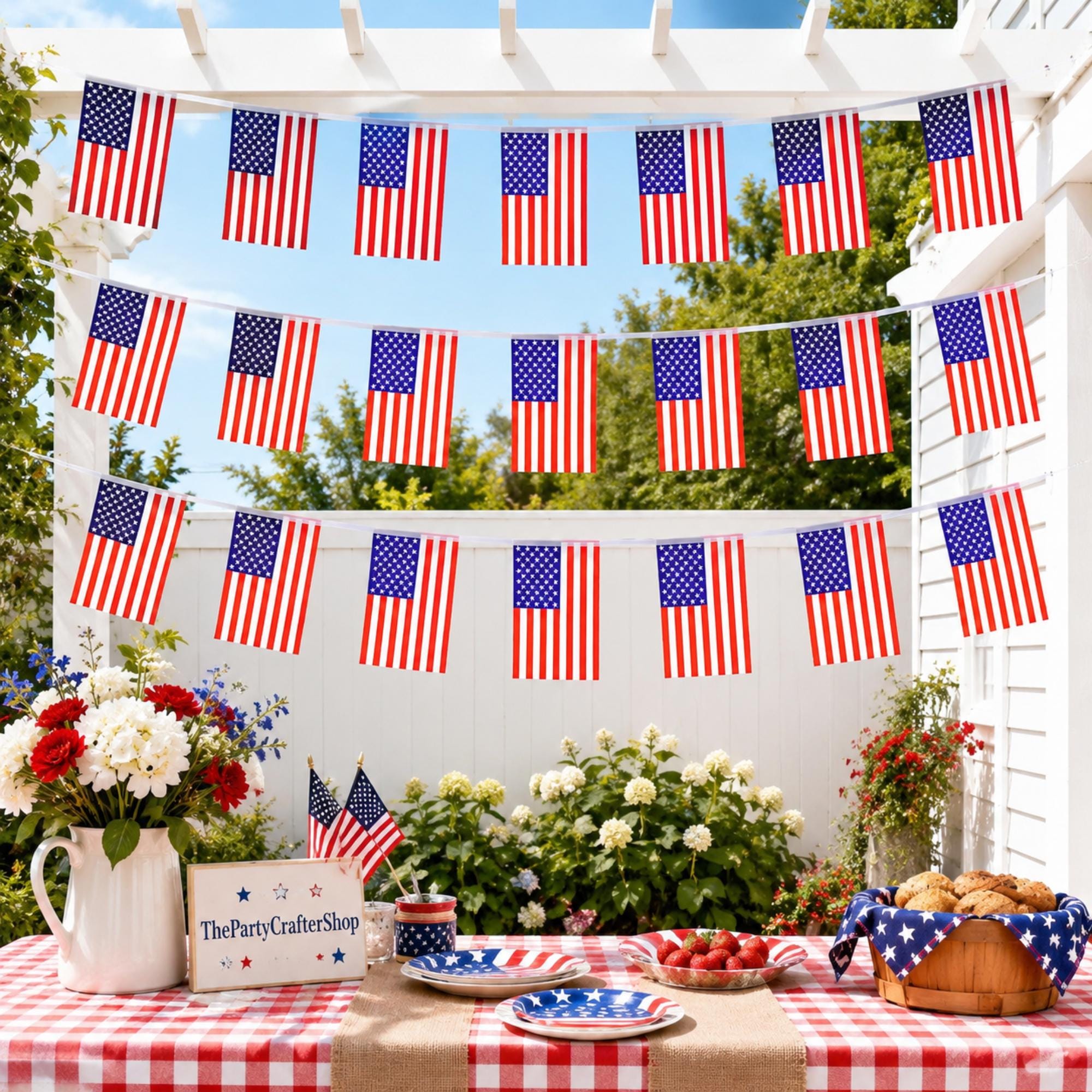 60 PCS American Flag Banner String | 65 Ft Patriotic USA Bunting