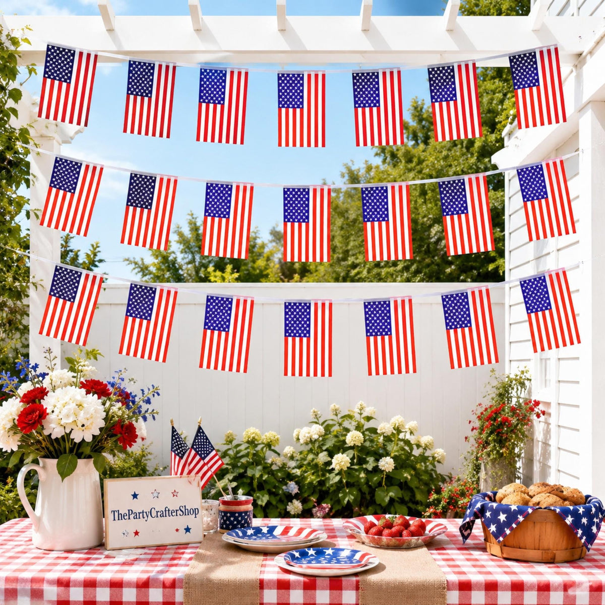 60 PCS American Flag Banner String | 65 Ft Patriotic USA Bunting