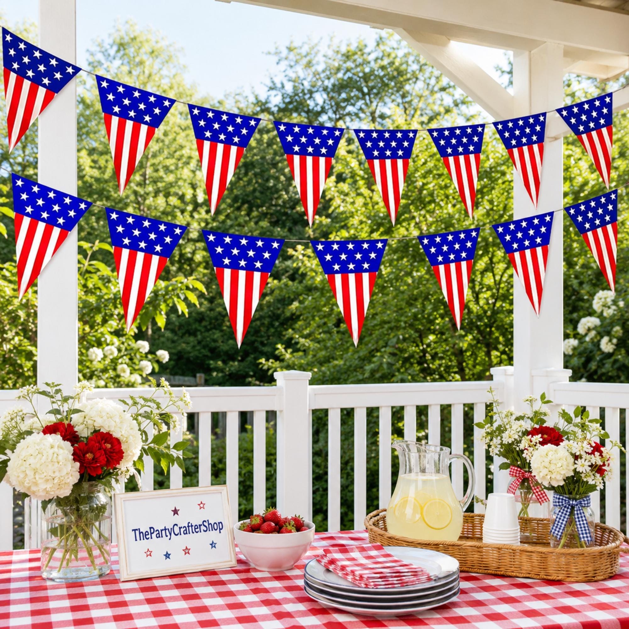 Patriotic Pennant Banner Flags | Red White Blue Bunting for 4th of July Party Decor