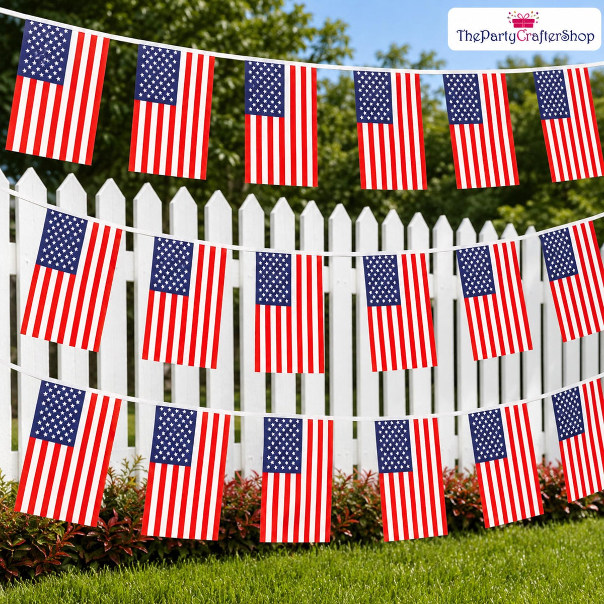 American Flag Banner | 52.5 Ft USA Pennant Bunting, Patriotic Party Decor