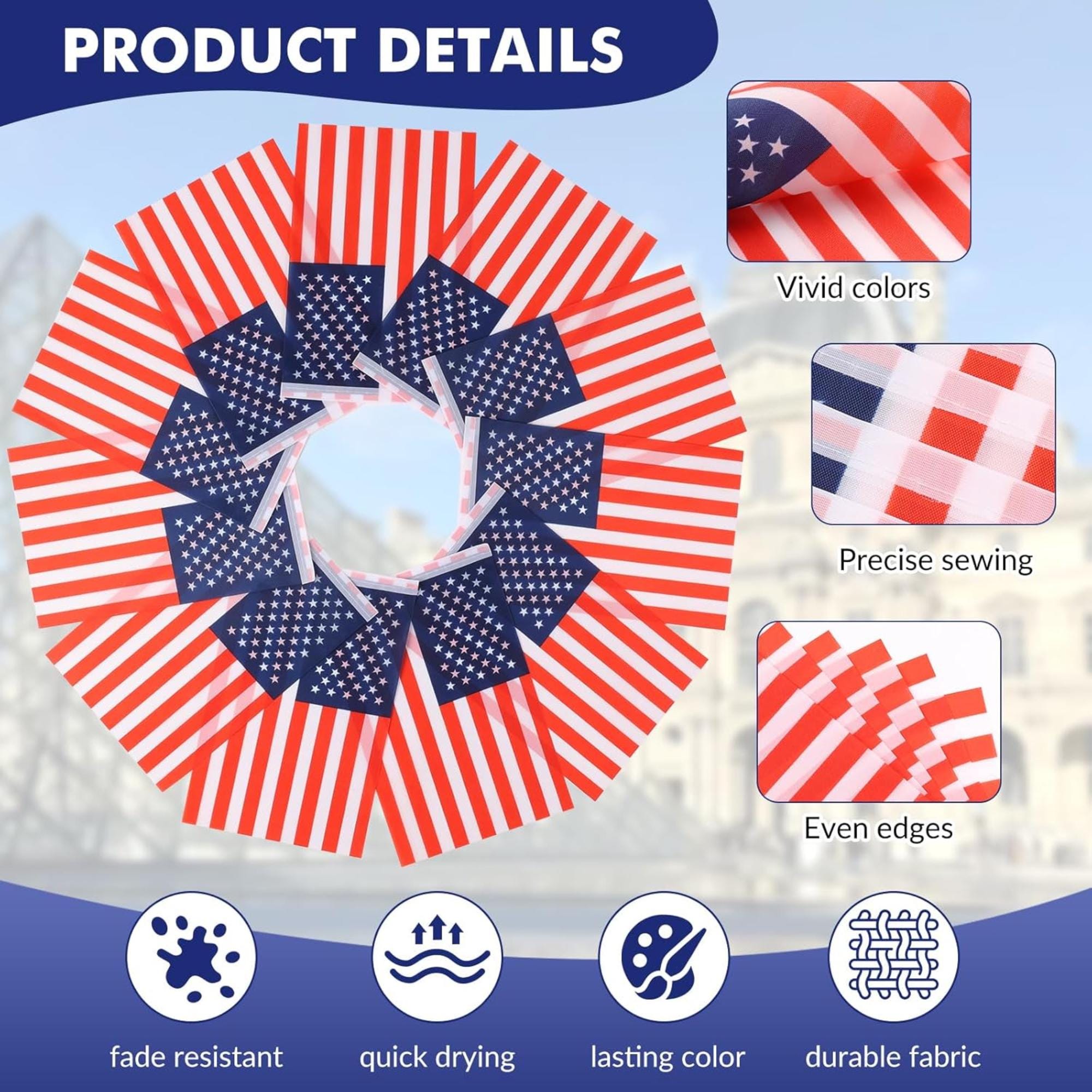 American Flag Banner, 30 Mini USA Flags, 33 Ft Patriotic Garland, 4th July Party