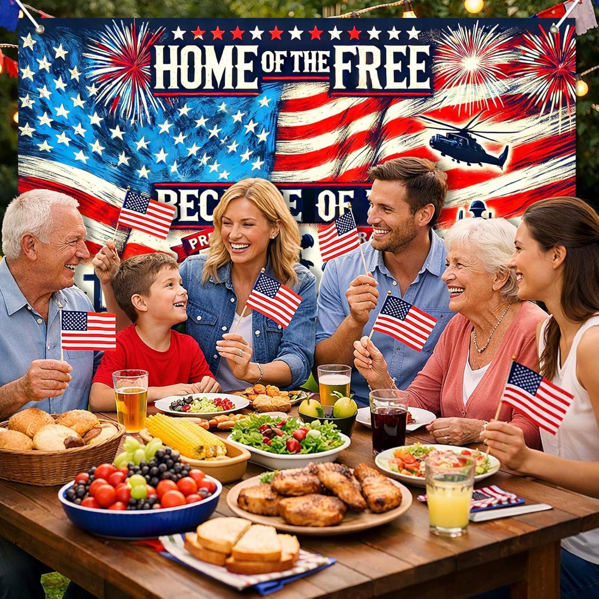 Patriotic Banner Backdrop | Home of the Free Because of the Brave Decor