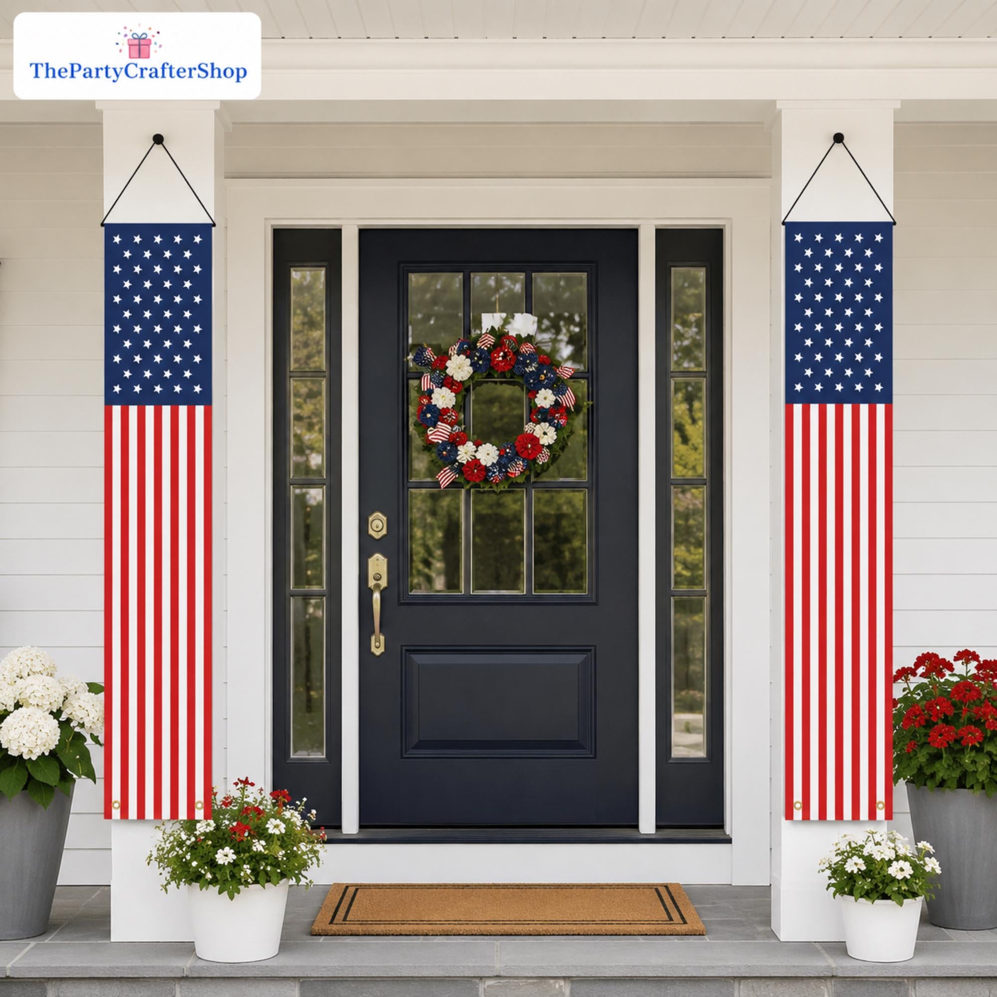 American Flag Porch Banner | Patriotic Stars Stripes Hanging Sign