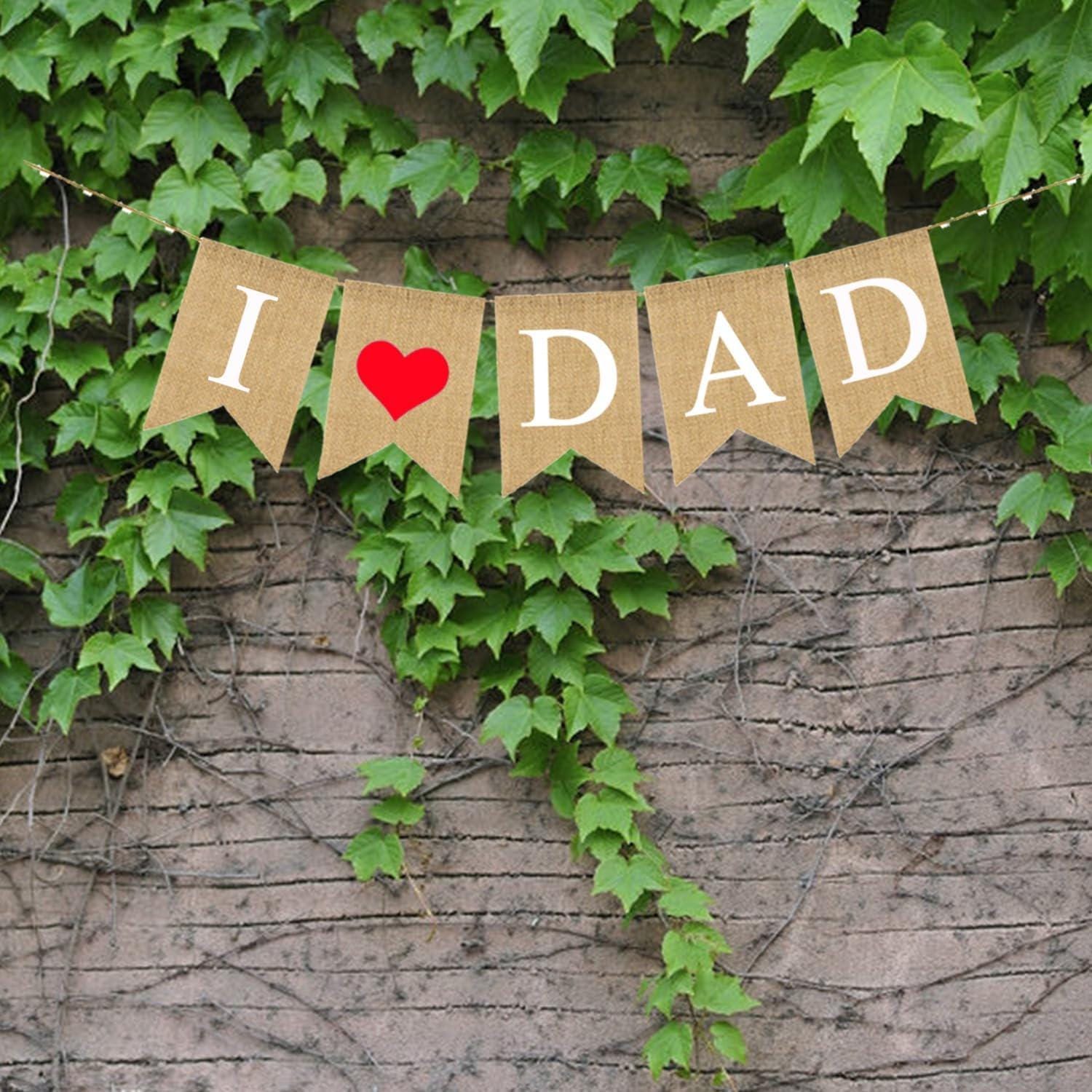 I Love Dad Burlap Banner Happy Father's Day Hanging Decorations Birthday Party Supplies