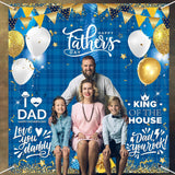 Happy Father's Day Blue Grid Photo Booth Backdrop Banner (71x78 Inch) Party Decorations