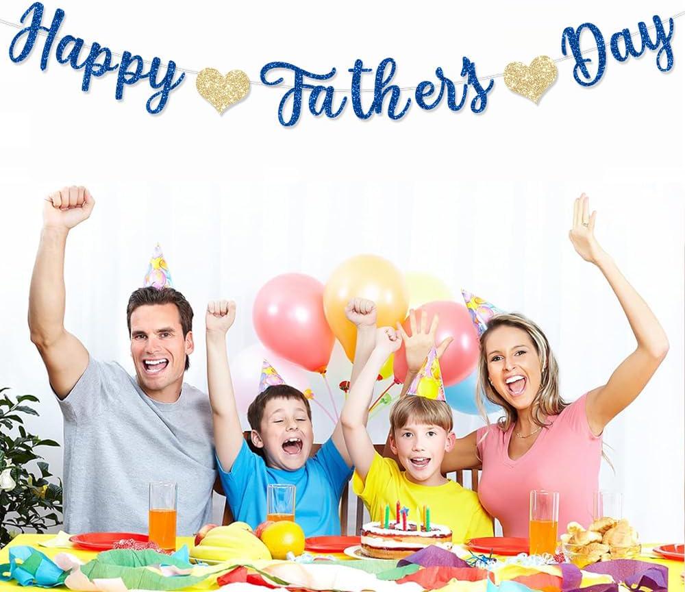 Happy Father's Day Glitter Blue Banner Garland Decorations for Dad Papa Party Supplies