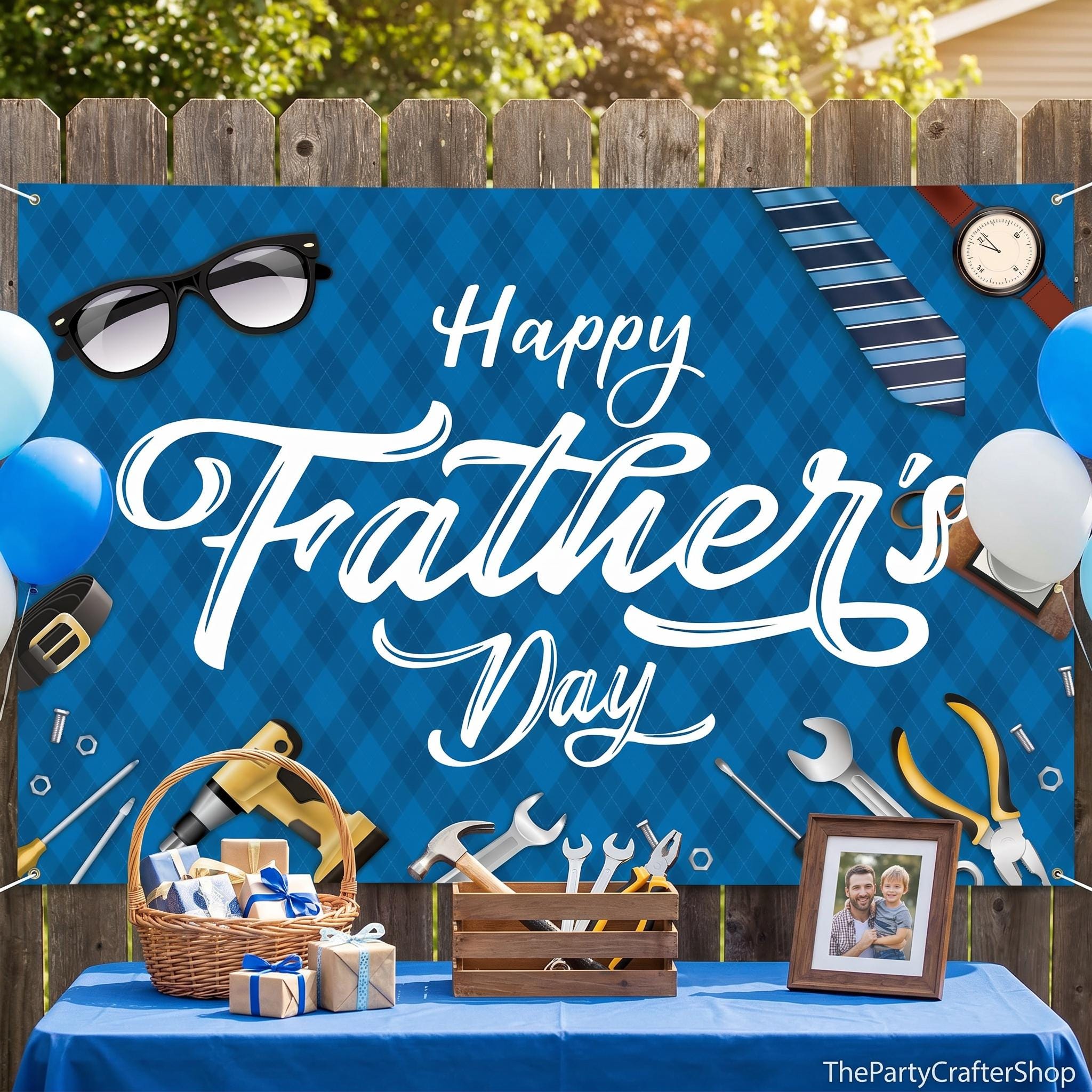 Happy Father's Day Banner: Dad Tools & Tie Party Backdrop (72x48 Inch)