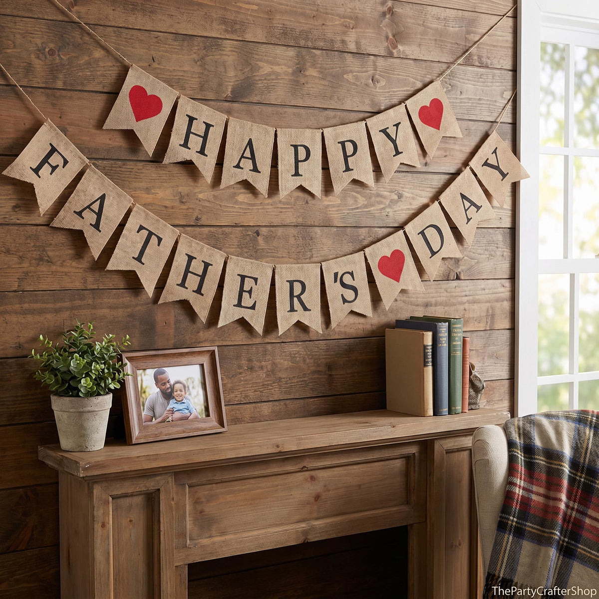 Burlap Happy Father's Day Banner Rustic Bunting Garland Party Decorations for Dad Celebration