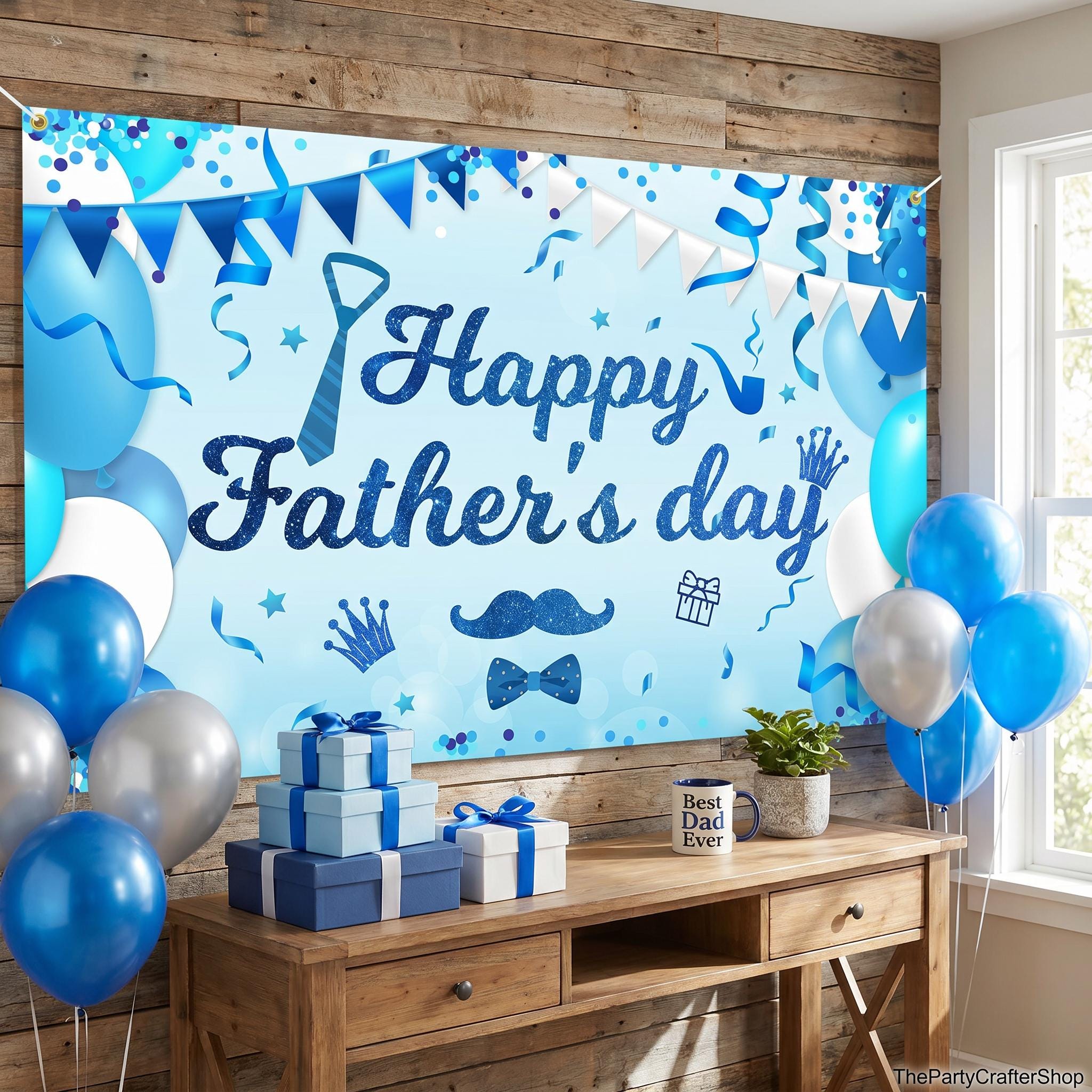 Happy Father's Day Backdrop Banner 70x43 Inch Large Blue Photo Booth Party Decorations