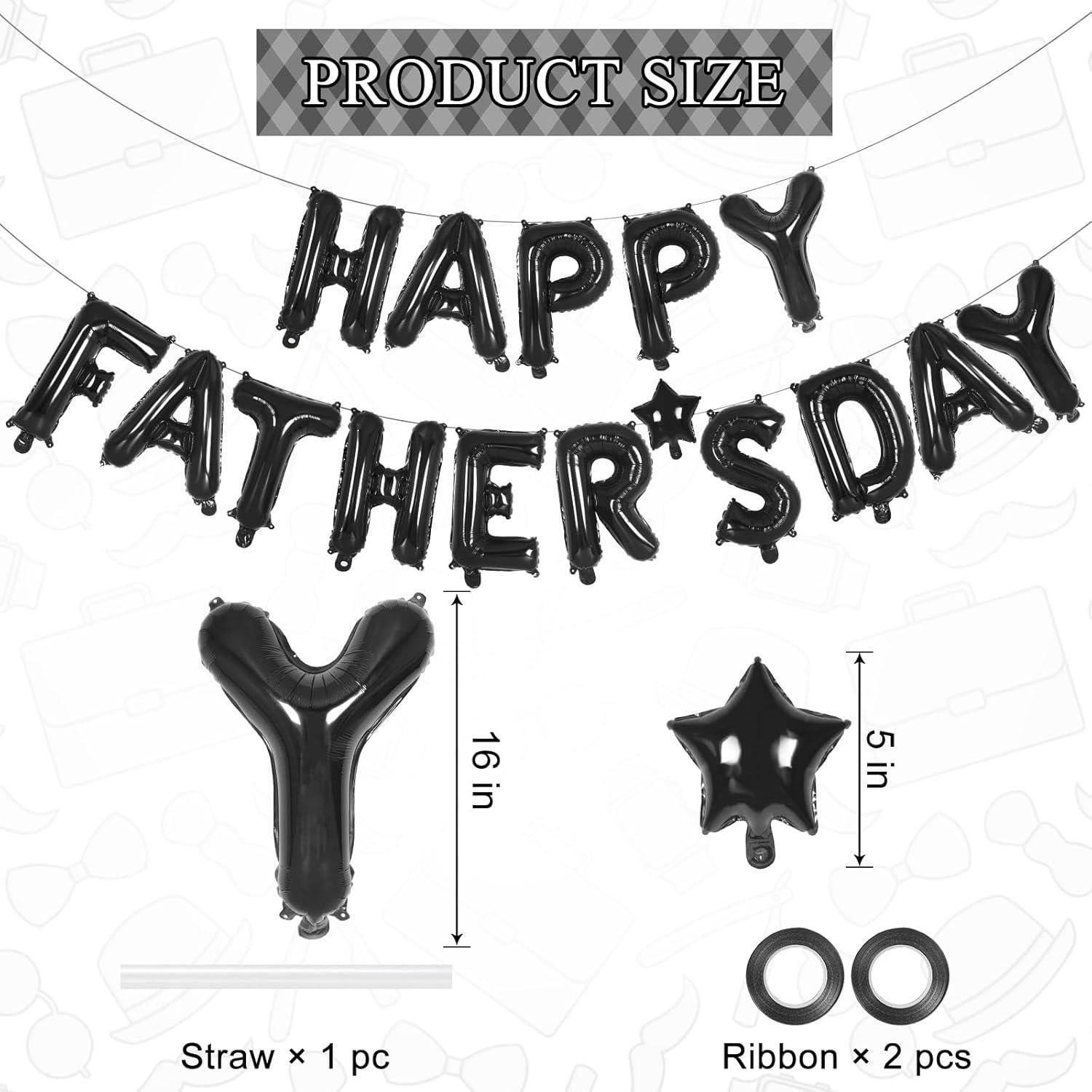 Black Happy Father's Day Balloon Banner Set Party Decorations with Backdrop for Dad Celebration