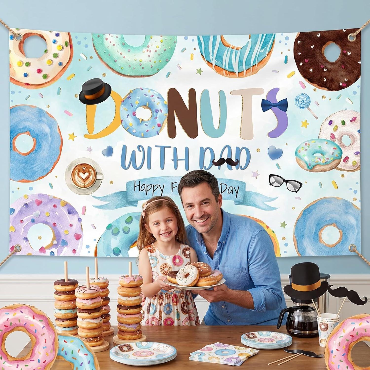 Donuts with Dad Father's Day Backdrop Happy Father's Day Sprinkle Banner Photo Booth Decorations