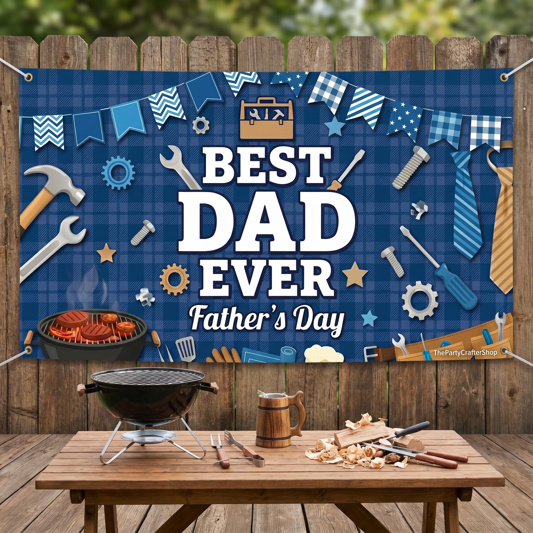 Large Happy Father's Day Backdrop Banner 70.9x45.3 Inch Blue Party Decorations Photo Background