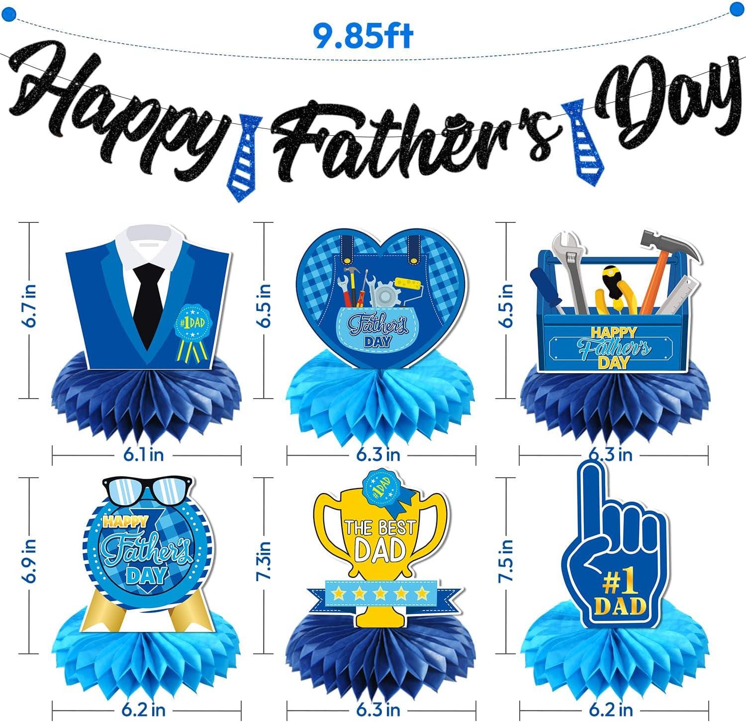 Happy Father's Day Banner & 3D Honeycomb Centerpiece Set Double-Sided Table Decorations for Dad
