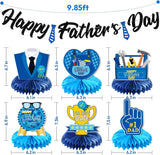 Happy Father's Day Banner & 3D Honeycomb Centerpiece Set Double-Sided Table Decorations for Dad