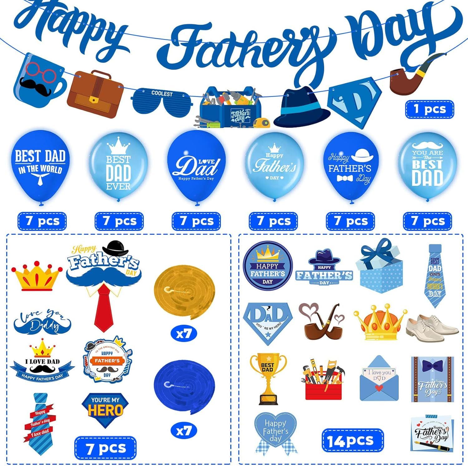 64PCS Happy Father's Day Decorations Set Banner Balloons Hanging Decor Red Mint Theme