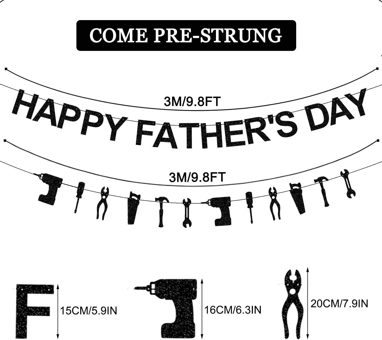 Best Dad Ever Glitter Father's Day Banner with Tools Signs Black Garland Fireplace Mantle Decorations
