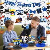 Father's Day Decorations Set Blue Glitter Banner Hanging Swirls Honeycomb Centerpieces Party Supplies