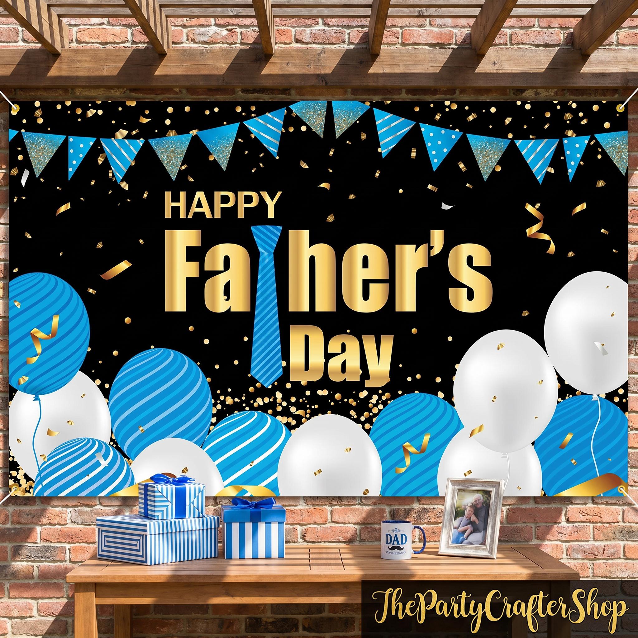71x45 Inch Father's Day Backdrop Banner with Balloons Photo Booth Party Decorations for Dad