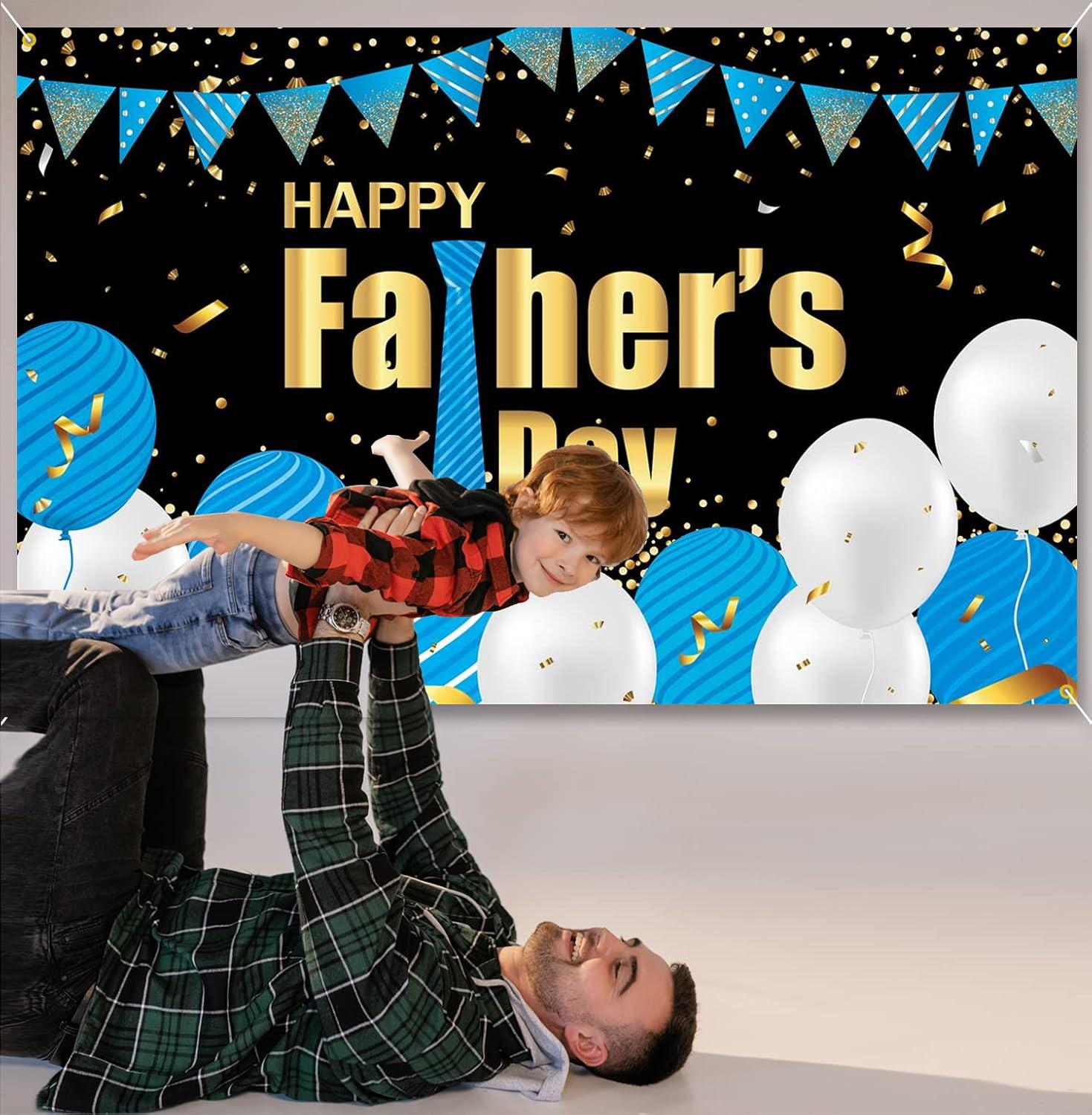71x45 Inch Father's Day Backdrop Banner with Balloons Photo Booth Party Decorations for Dad