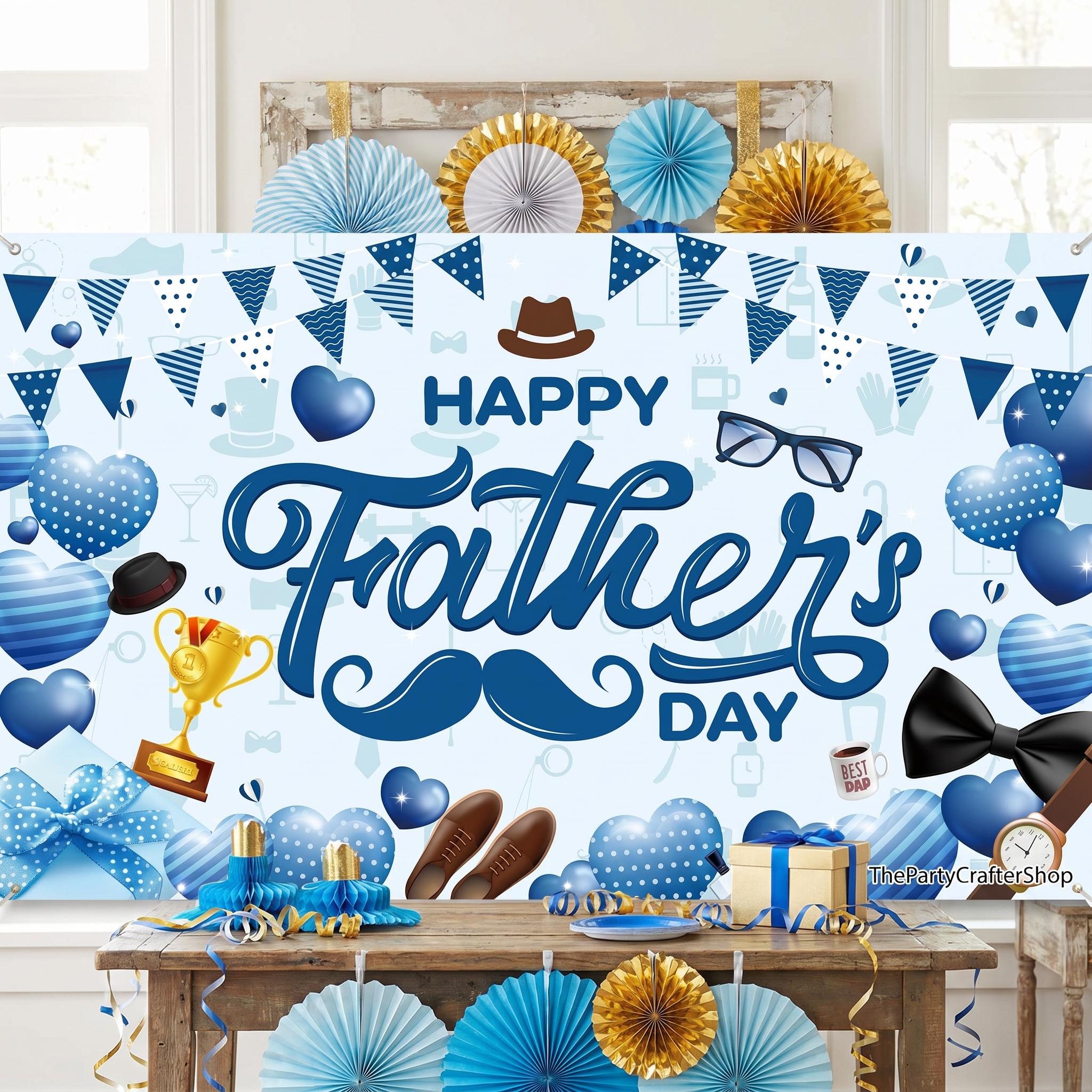 Happy Father's Day Blue Backdrop Banner 70.9x43.3 Inch Indoor Outdoor Party Decorations