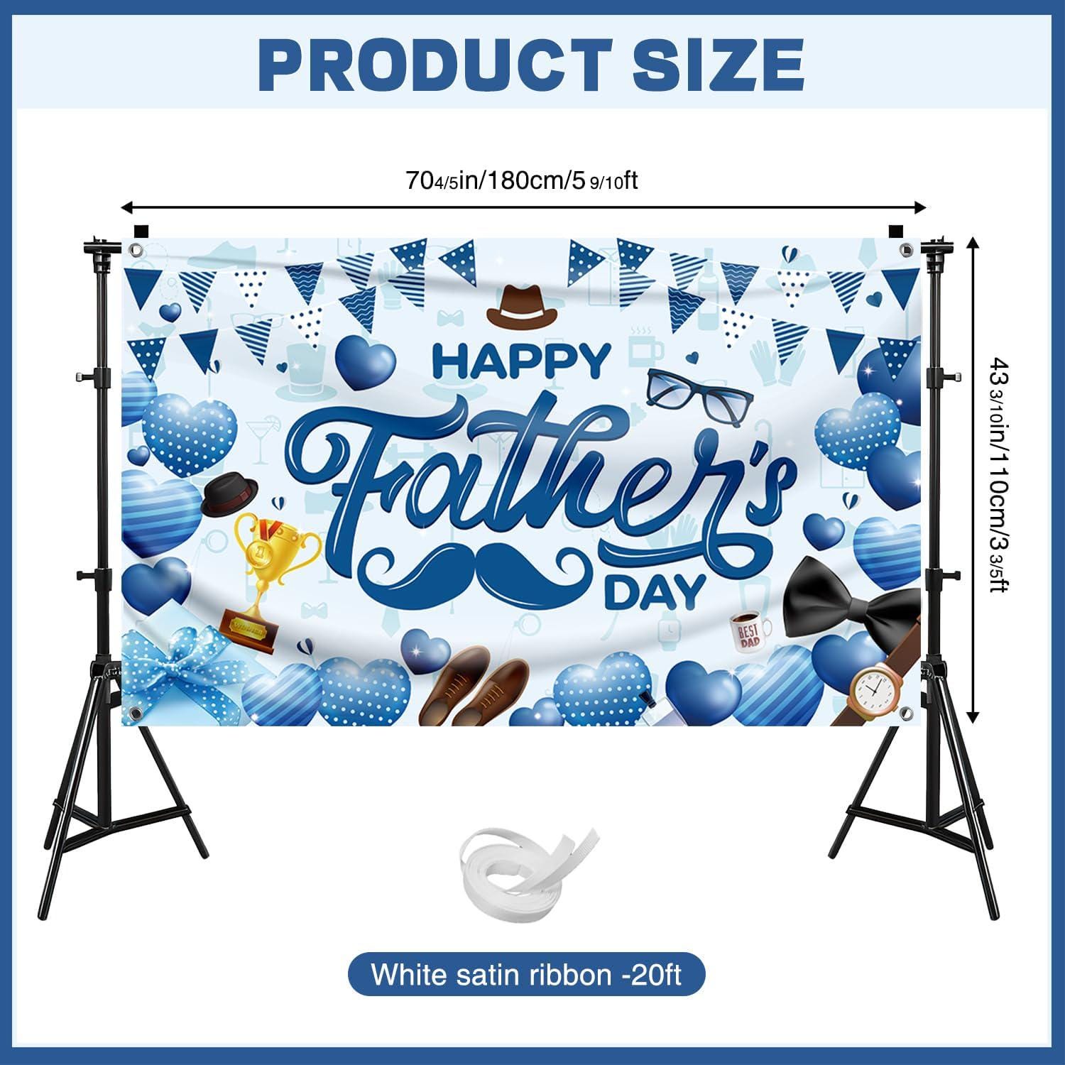 Happy Father's Day Blue Backdrop Banner 70.9x43.3 Inch Indoor Outdoor Party Decorations