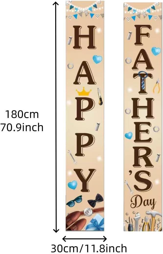 2PCS Happy Father's Day Porch Banners Front Door Hanging Signs for Dad Birthday Retirement Celebration