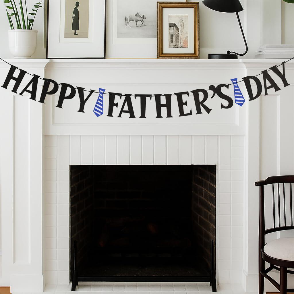 Happy Father's Day Black Glitter Banner Hanging Decorations for Home Office Party Celebrations
