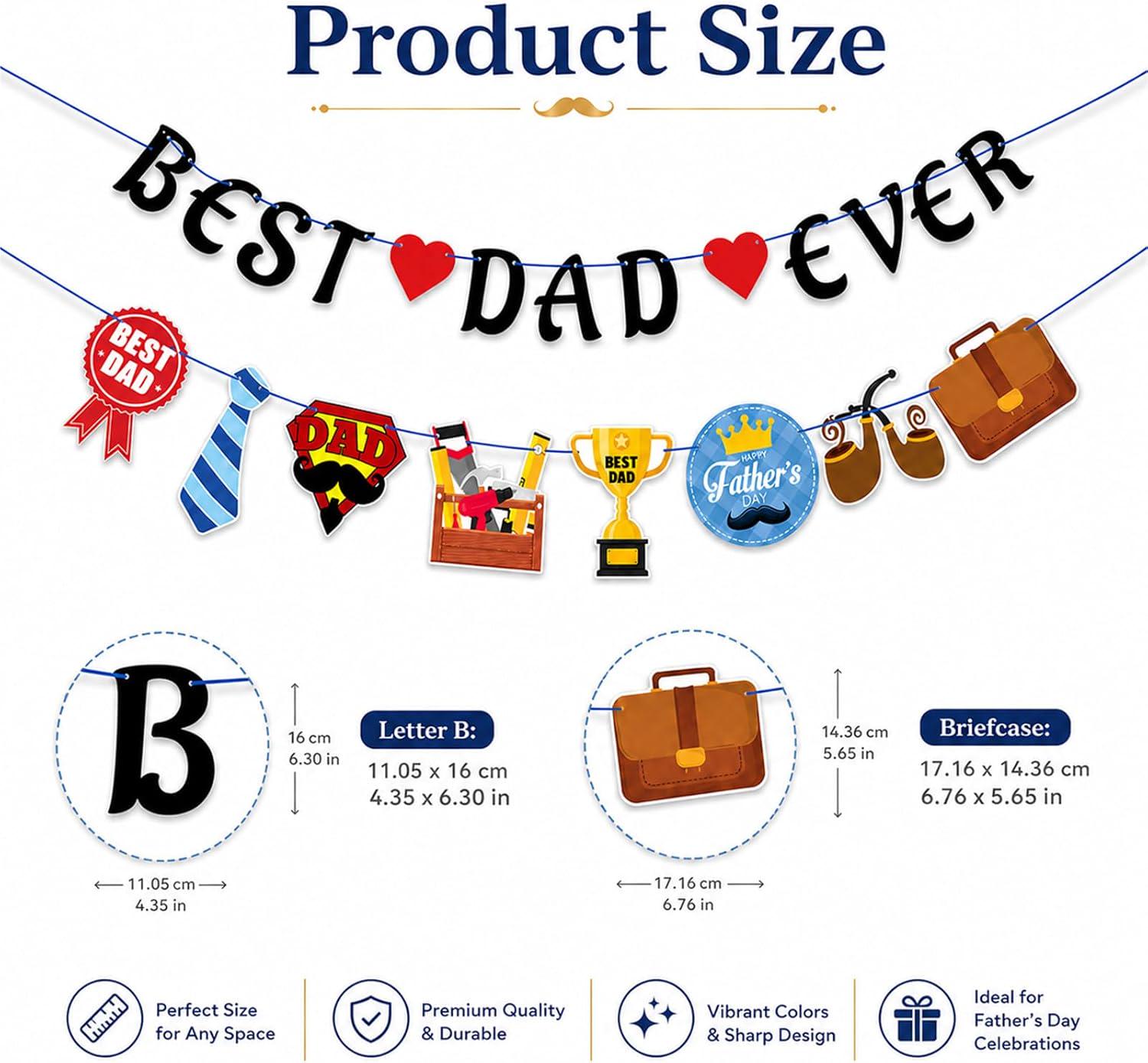 2PCS Best Dad Ever Banner Set Happy Father's Day Pre-Assembled Garland Decorations for Dad Birthday