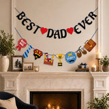 2PCS Best Dad Ever Banner Set Happy Father's Day Pre-Assembled Garland Decorations for Dad Birthday