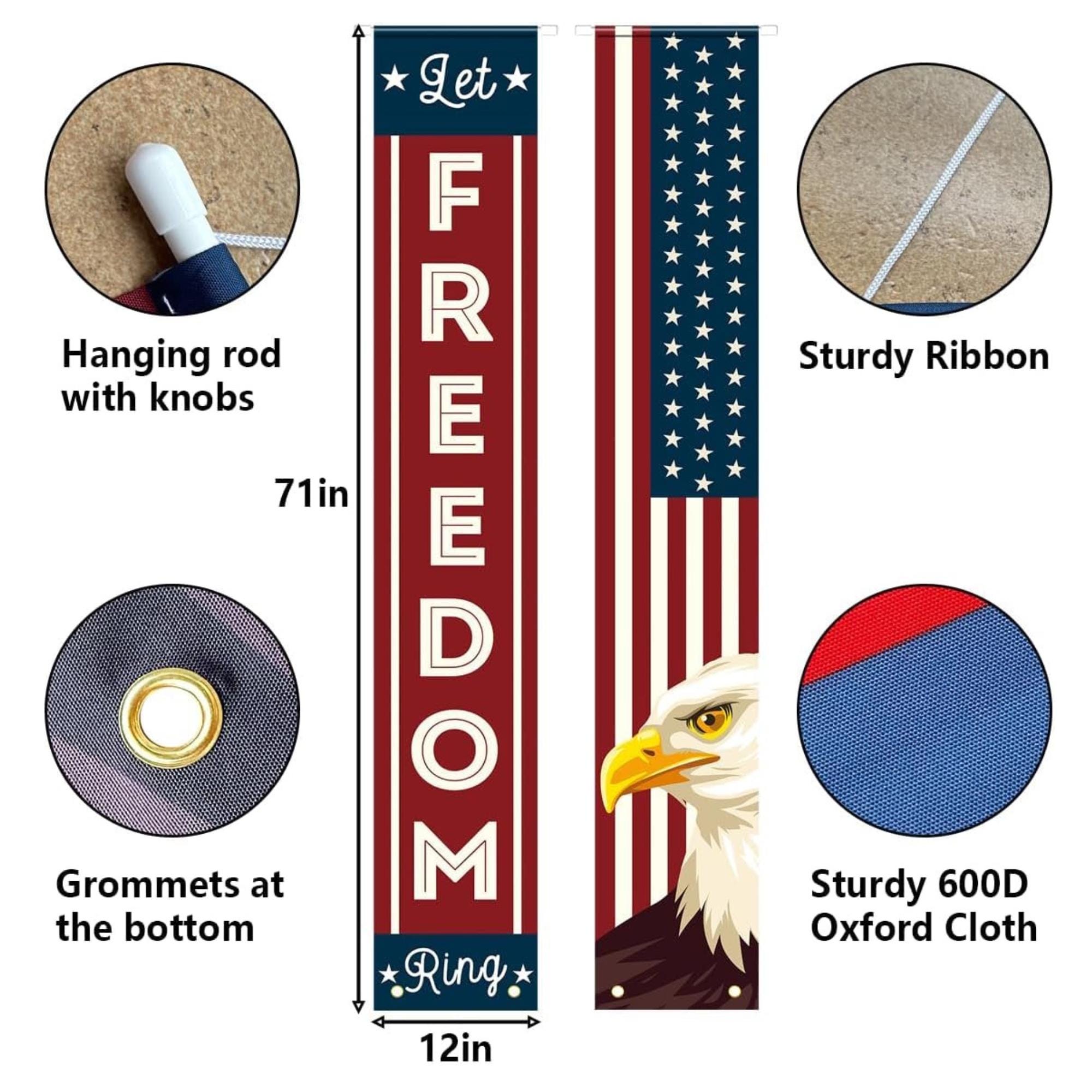 Patriotic American Flag Porch Banners | 4th of July Hanging Signs | Memorial Day Outdoor Decor