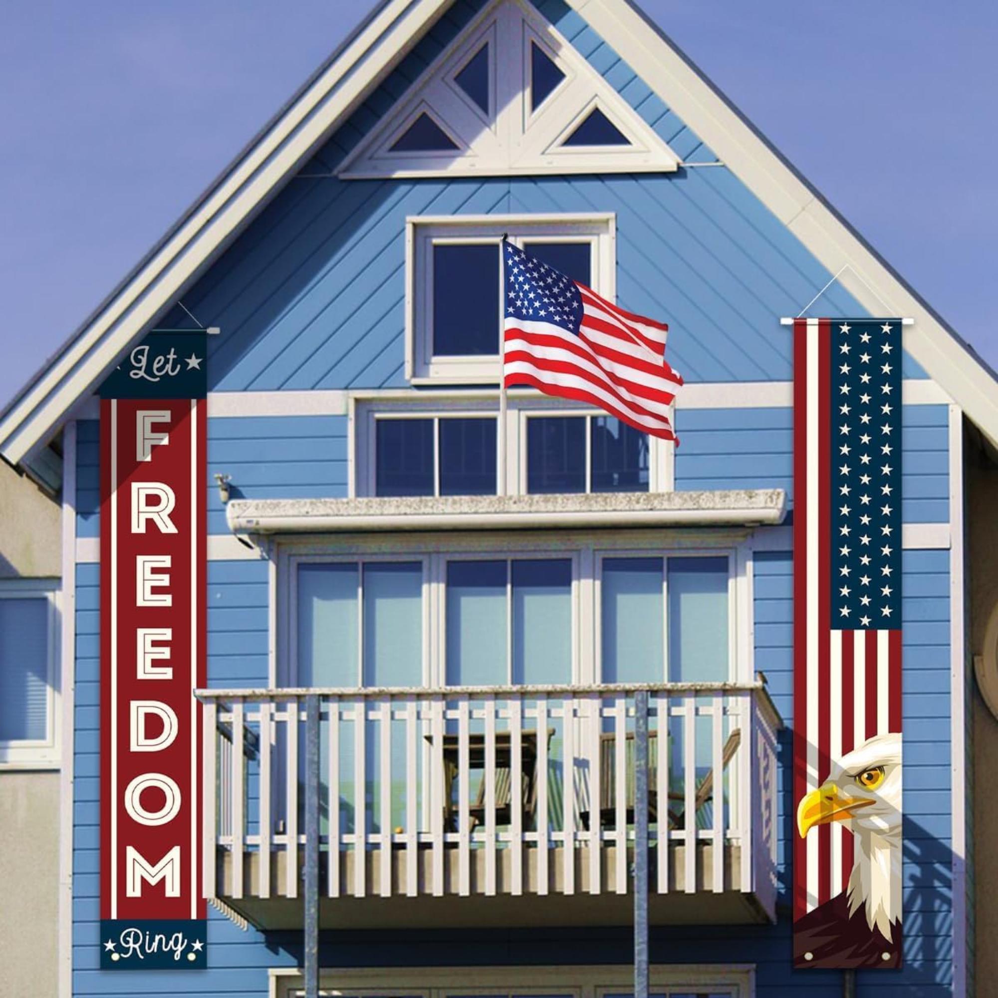 Patriotic American Flag Porch Banners | 4th of July Hanging Signs | Memorial Day Outdoor Decor