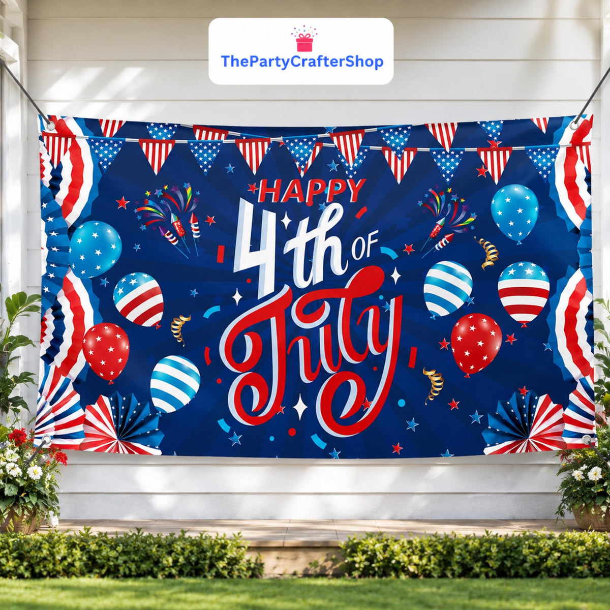 Large Patriotic 4th of July Banner Backdrop | USA Flag Party Sign Decorations