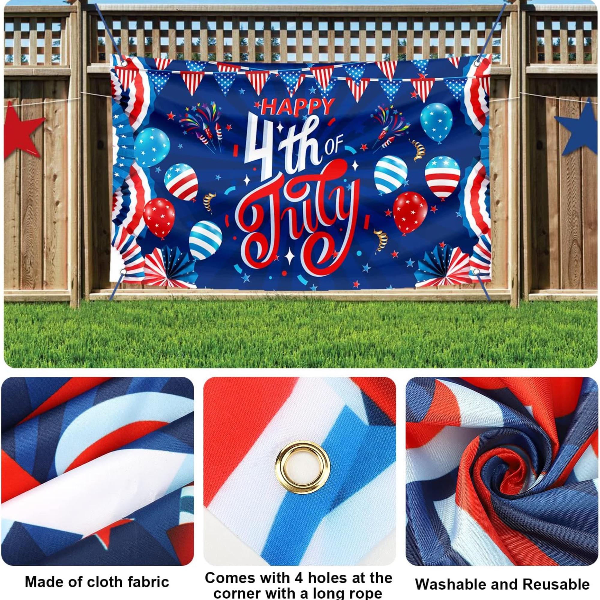 Large Patriotic 4th of July Banner Backdrop | USA Flag Party Sign Decorations