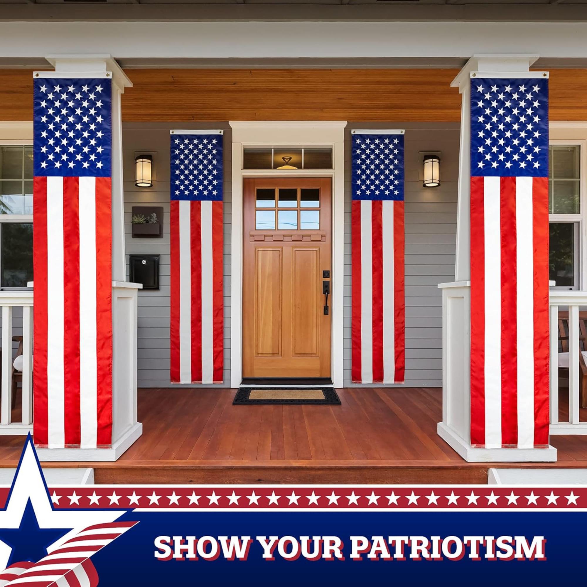 American Flag Patriotic Bunting | Embroidered Stars Wall Hanging Flag | 4th of July Porch Decor