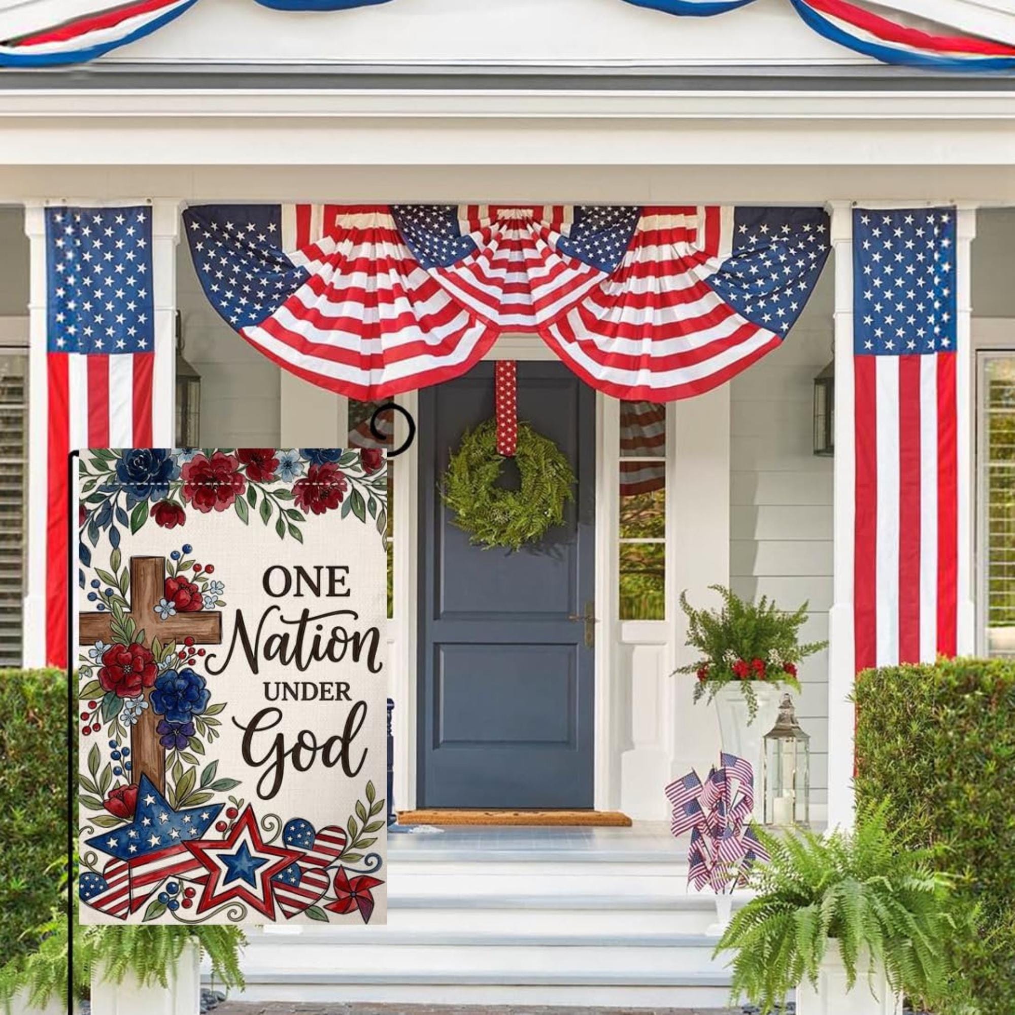 Floral Garden Flag | One Nation Under God Patriotic Yard Decor