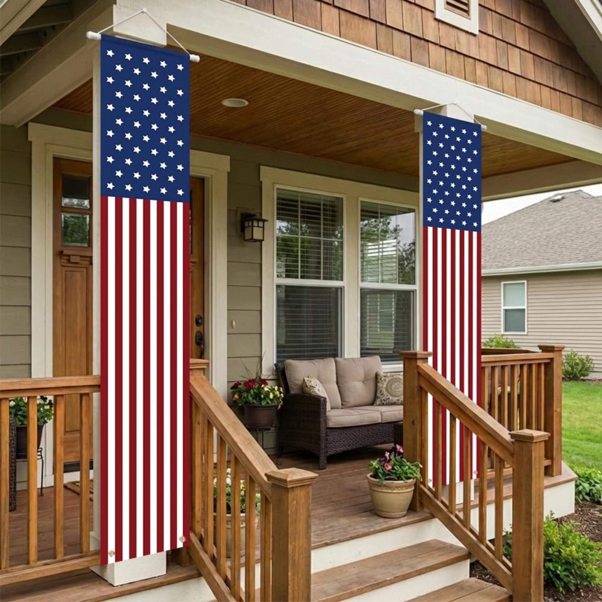 Patriotic Porch Banner Set | American Flag Hanging Decorations | 4th of July Memorial Day Decor