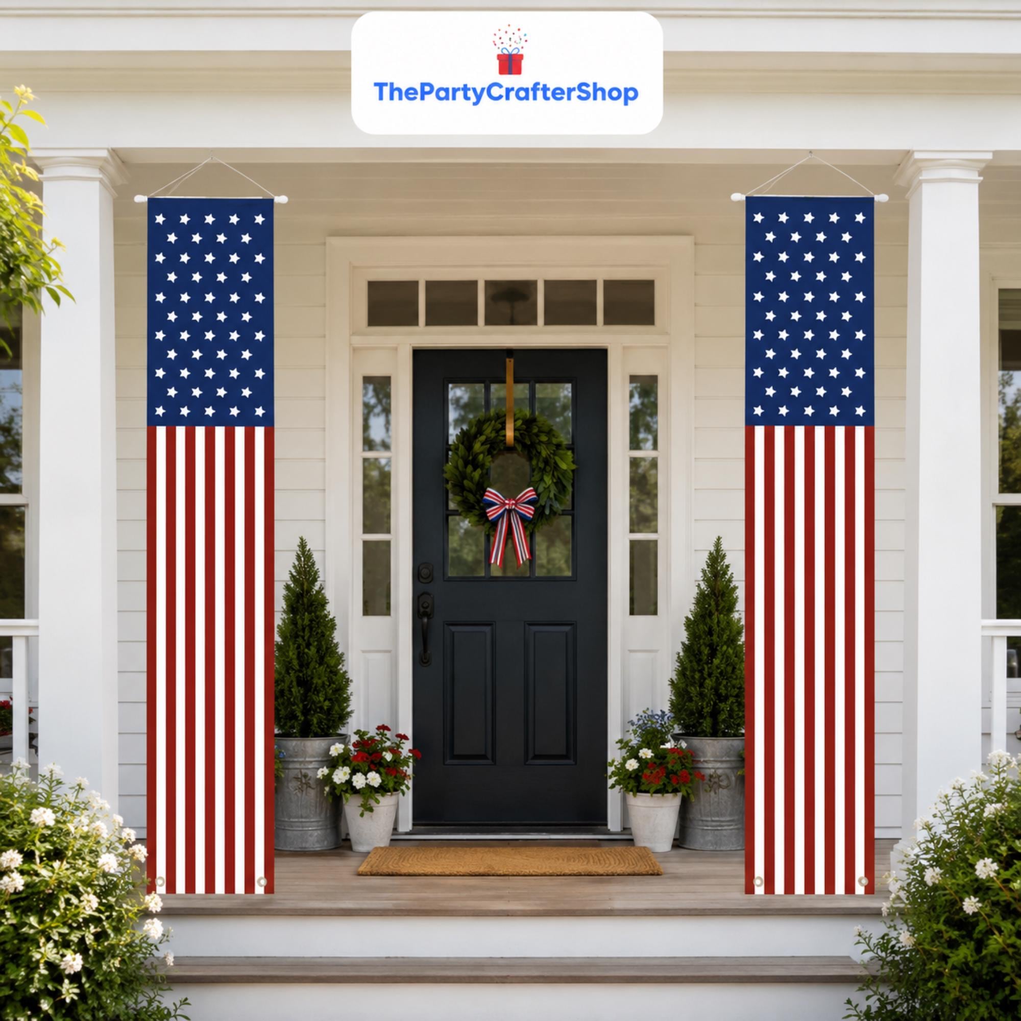 Patriotic Porch Banner Set | American Flag Hanging Decorations | 4th of July Memorial Day Decor