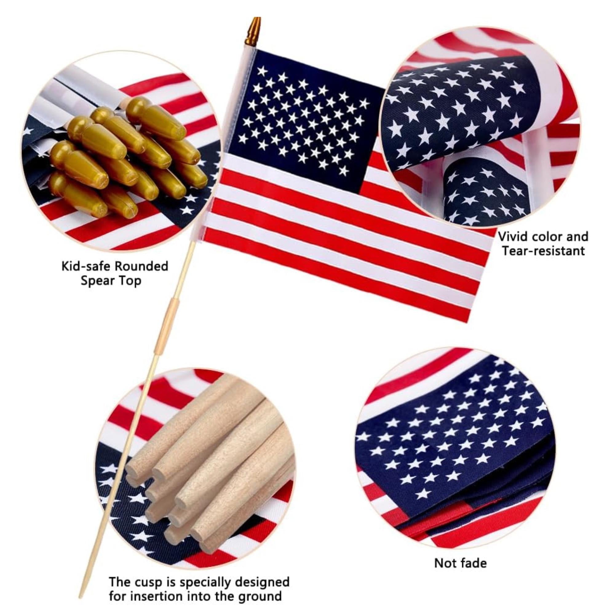 12 PCS USA Stick Flags | Patriotic Decor, Memorial Day, 4th July, 250th Anniversary