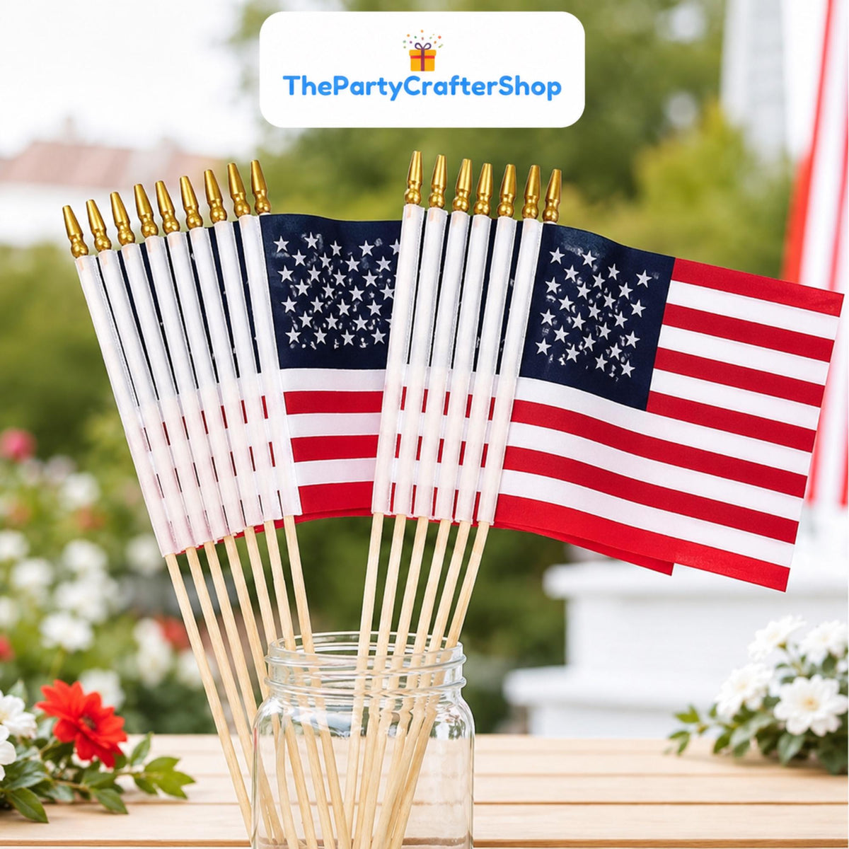 12 PCS USA Stick Flags | Patriotic Decor, Memorial Day, 4th July, 250th Anniversary