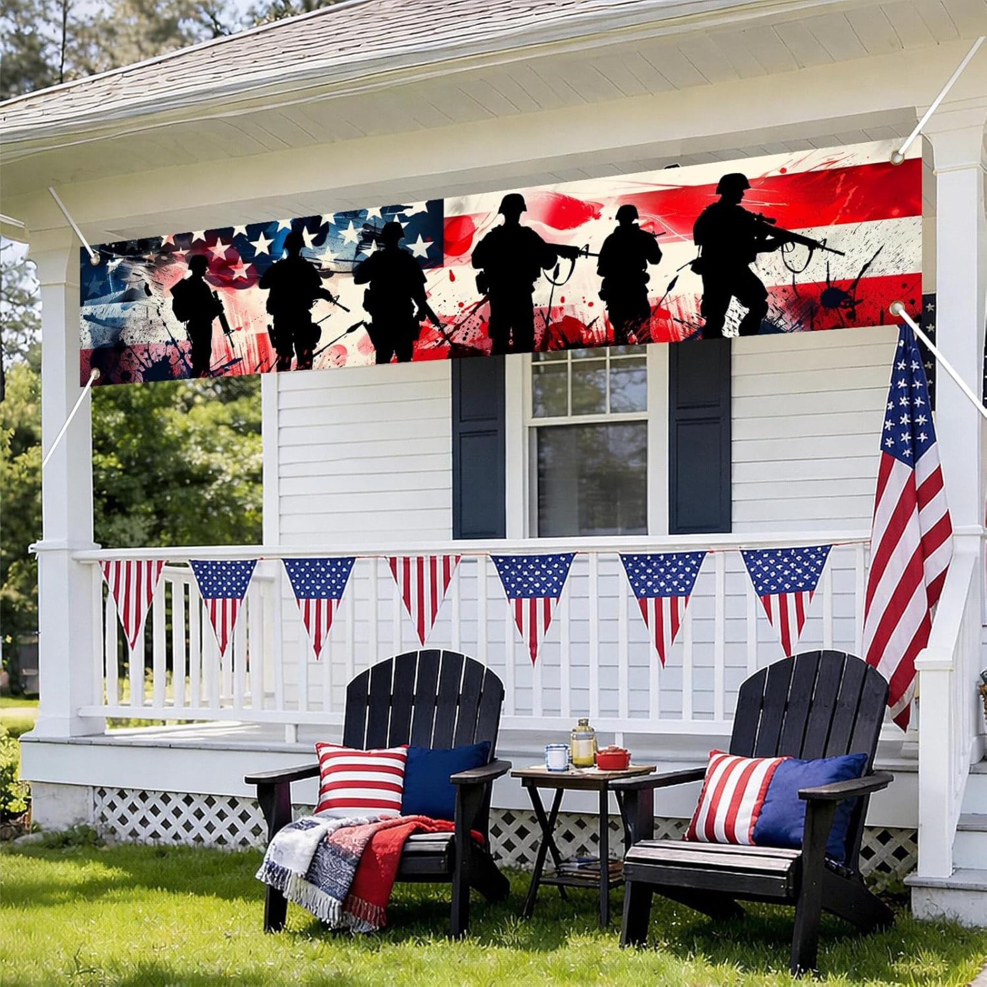 Thank You Veterans Banner | Patriotic Outdoor Yard Flag | 4th of July Memorial Day Decor