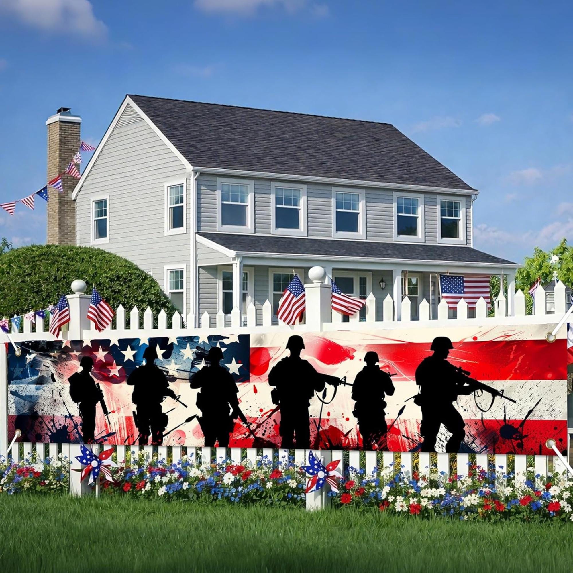Thank You Veterans Banner | Patriotic Outdoor Yard Flag | 4th of July Memorial Day Decor