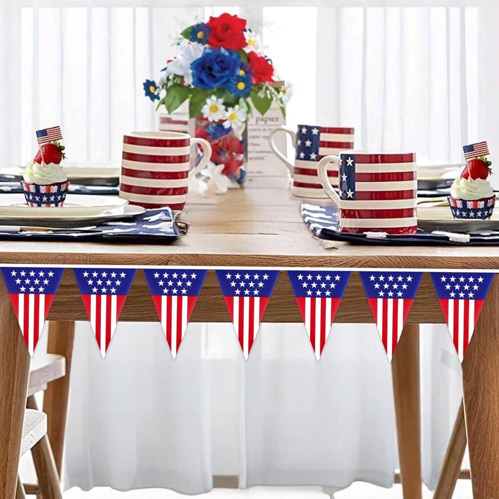USA Flag Pennant Banner, 40 PCS Patriotic Triangle Garland, 4th of July Decor