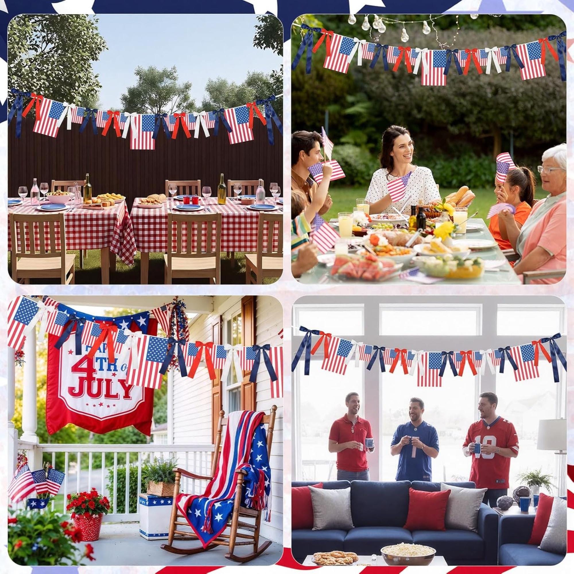 Patriotic Bow Garland | 6 Ft USA Flag Banner for 4th July, Independence, Memorial Day Decor